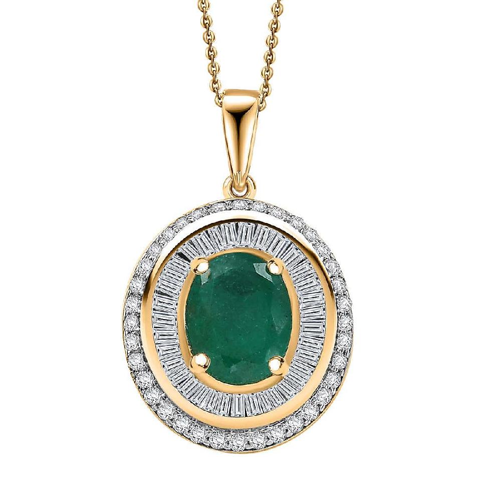 Luxoro AAA Kagem Zambian Emerald and G-H I2 Diamond 2.25 ctw Majestic Circle Pendant Necklace in 10K Yellow Gold 18-20 Inches 4.10 Grams