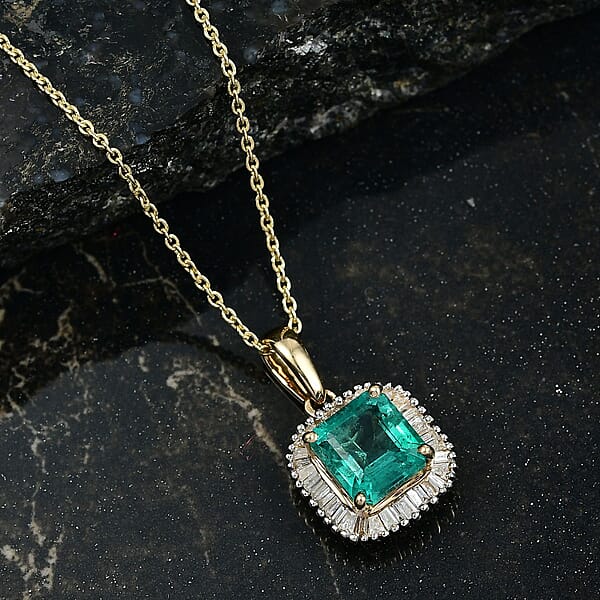 Luxoro AAA Kagem Zambian Emerald And G-H I2 Diamond 2.10 Ctw Pendant Necklace In 14K Yellow Gold 20 Inches