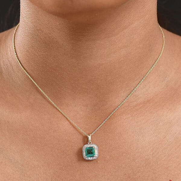Luxoro AAA Kagem Zambian Emerald And G-H I2 Diamond 2.10 Ctw Pendant Necklace In 14K Yellow Gold 20 Inches