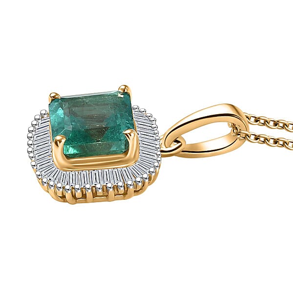 Luxoro AAA Kagem Zambian Emerald And G-H I2 Diamond 2.10 Ctw Pendant Necklace In 14K Yellow Gold 20 Inches