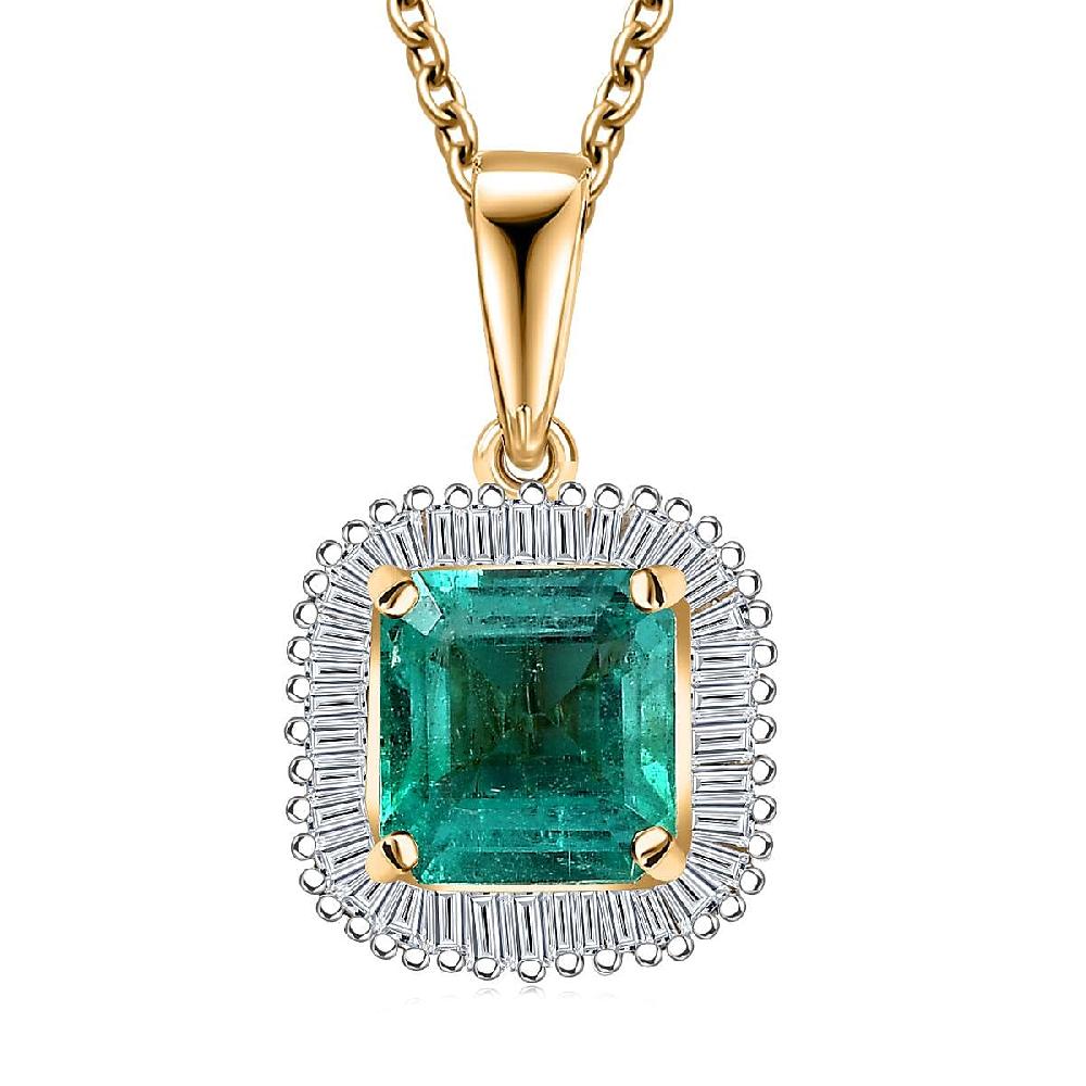 Luxoro AAA Kagem Zambian Emerald and G-H I2 Diamond 2.10 ctw Pendant Necklace in 14K Yellow Gold 20 Inches