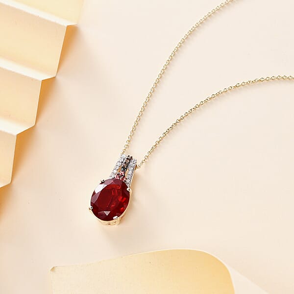 Luxoro AAA La Trinidad Fire Opal Padparadscha Sapphire (BT) Natural Champagne And White Diamond 3.30 Ctw Pendant Necklace In 10K Yellow Gold 18 Inches