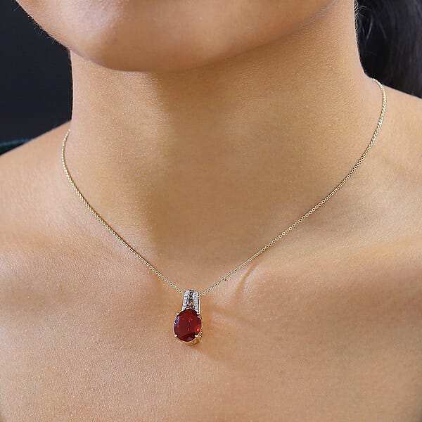 Luxoro AAA La Trinidad Fire Opal Padparadscha Sapphire (BT) Natural Champagne And White Diamond 3.30 Ctw Pendant Necklace In 10K Yellow Gold 18 Inches