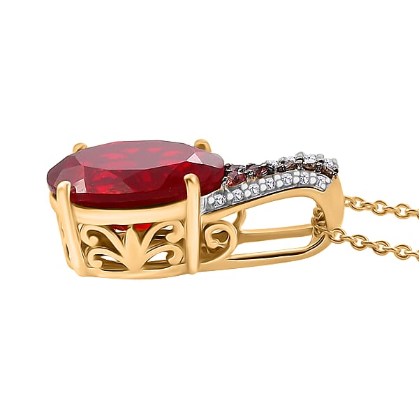 Luxoro AAA La Trinidad Fire Opal Padparadscha Sapphire (BT) Natural Champagne And White Diamond 3.30 Ctw Pendant Necklace In 10K Yellow Gold 18 Inches