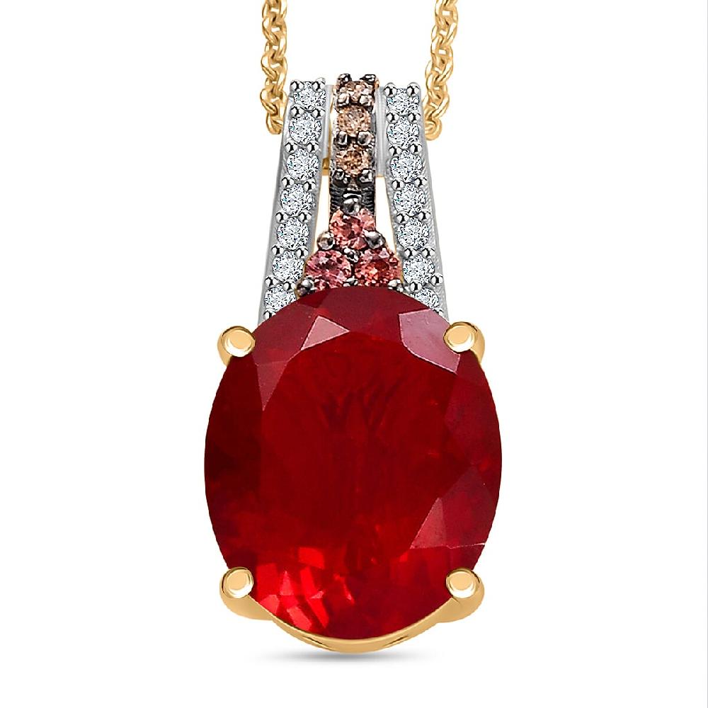 Luxoro AAA La Trinidad Fire Opal Padparadscha Sapphire (BT) Natural Champagne and White Diamond 3.30 ctw Pendant Necklace in 10K Yellow Gold 18 Inches