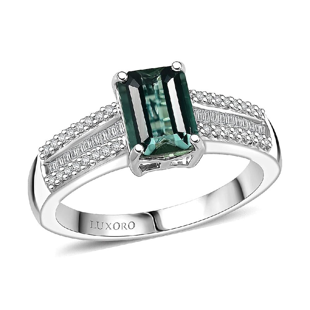 Luxoro AAA Lagoon Tourmaline Diamond Deco Ring in 10K White Gold 1.50 ctw