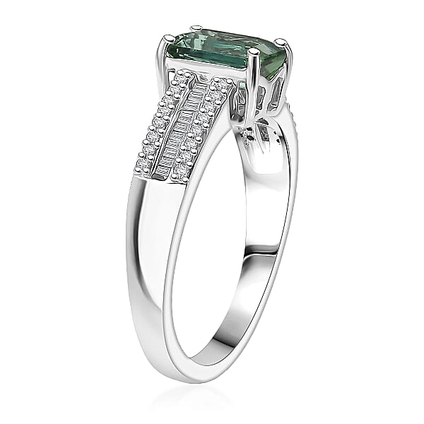 Luxoro AAA Lagoon Tourmaline Diamond Deco Ring In 10K White Gold 1.50 Ctw