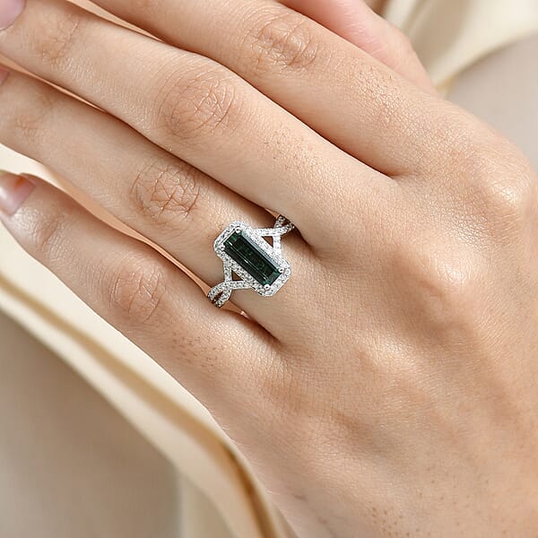 Luxoro AAA Lagoon Tourmaline Diamond Ring In 10K White Gold 1.93 Ctw