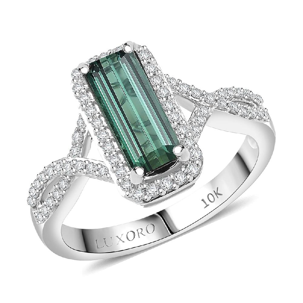 Luxoro AAA Lagoon Tourmaline Diamond Ring in 10K White Gold 1.93 ctw
