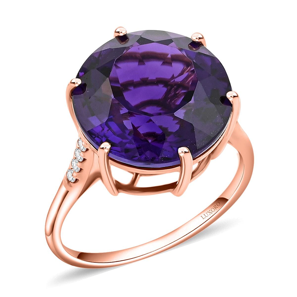 Luxoro AAA Lusaka Amethyst Diamond Ring in 10K Rose Gold 9.70 ctw