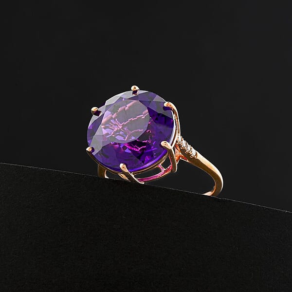 Luxoro AAA Lusaka Amethyst Diamond Ring In 10K Rose Gold 9.70 Ctw