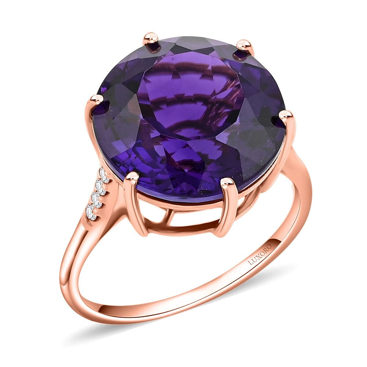 Luxoro AAA Lusaka Amethyst Diamond Ring in 10K Rose Gold 9.70 ctw