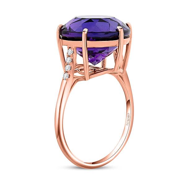 Luxoro AAA Lusaka Amethyst Diamond Ring In 10K Rose Gold 9.70 Ctw