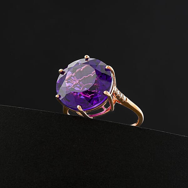 Luxoro AAA Lusaka Amethyst Diamond Ring In 10K Rose Gold 9.70 Ctw