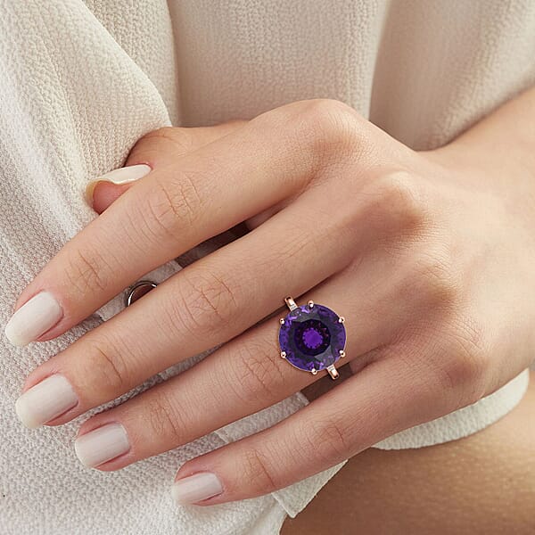 Luxoro AAA Lusaka Amethyst Diamond Ring In 10K Rose Gold 9.70 Ctw