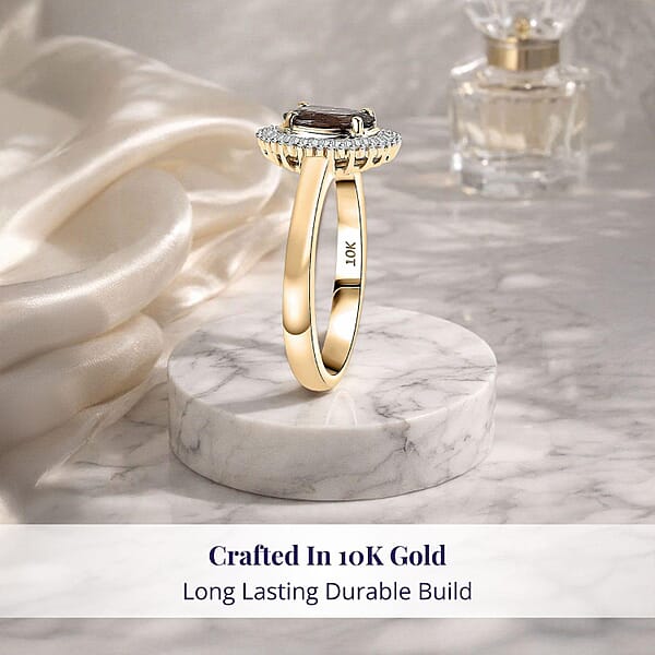 Luxoro AAA Madagascar Color Change Garnet And G-H I2 Diamond 1.70 Ctw Starry Bloom Ring In 10K Yellow Gold