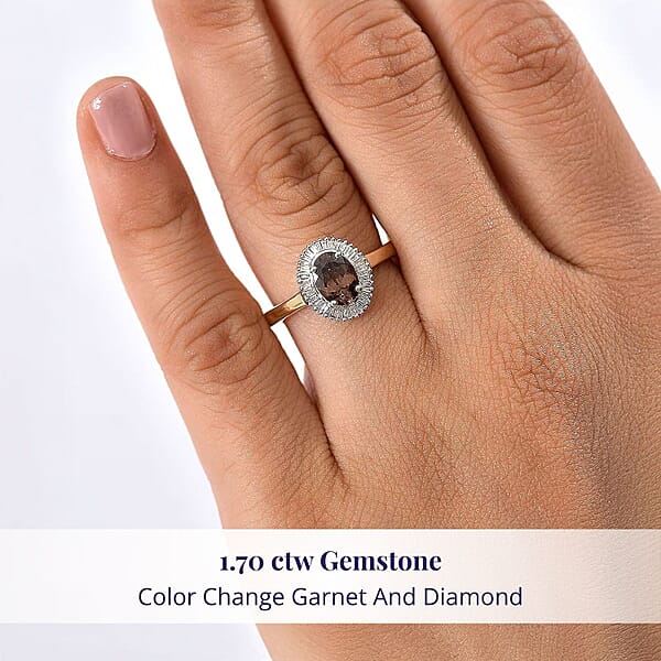 Luxoro AAA Madagascar Color Change Garnet And G-H I2 Diamond 1.70 Ctw Starry Bloom Ring In 10K Yellow Gold