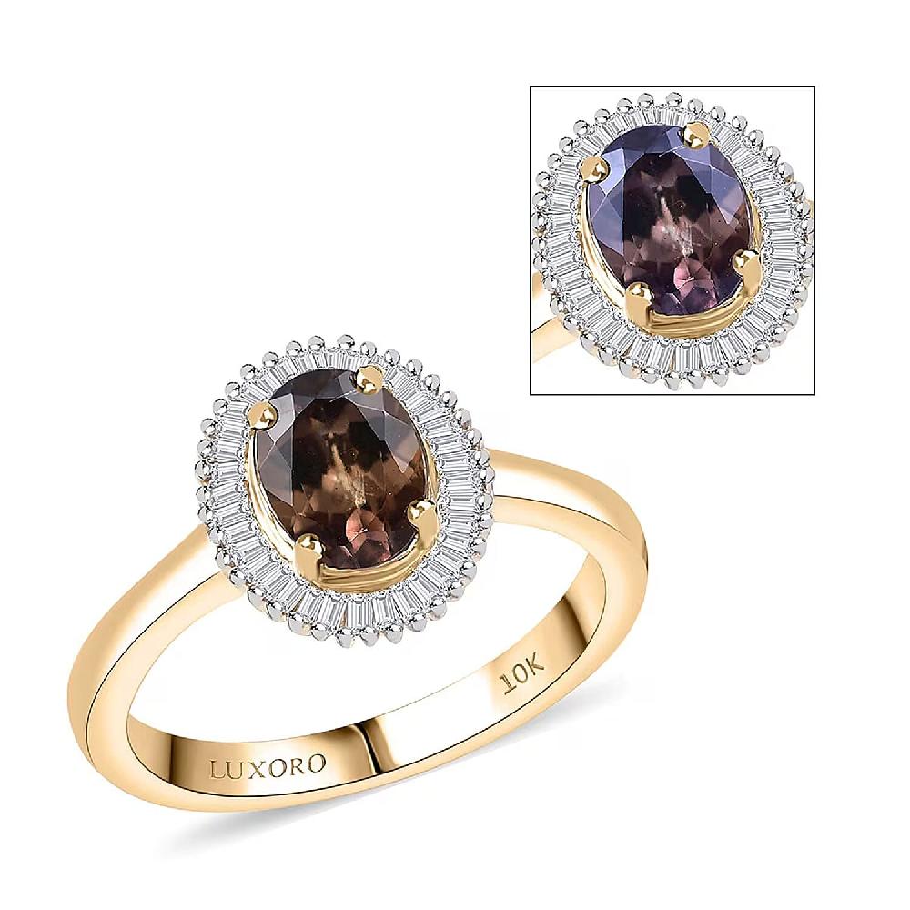 Luxoro AAA Madagascar Color Change Garnet and G-H I2 Diamond 1.70 ctw Starry Bloom Ring in 10K Yellow Gold