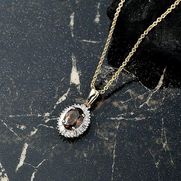 Luxoro AAA Madagascar Color Change Garnet And I2 Diamond 1.20 Ctw Starry Bloom Pendant Necklace In 10K Yellow Gold 20 Inches