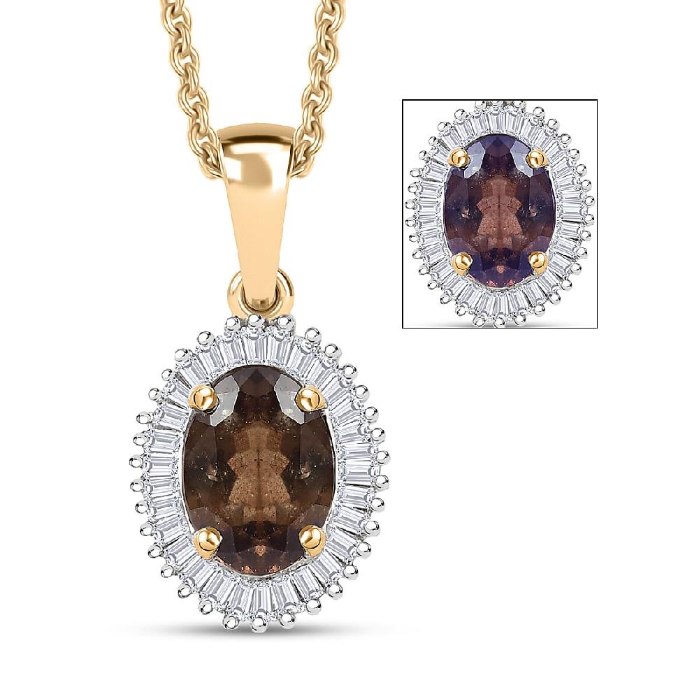 Luxoro AAA Madagascar Color Change Garnet and I2 Diamond 1.20 ctw Starry Bloom Pendant Necklace in 10K Yellow Gold 20 Inches