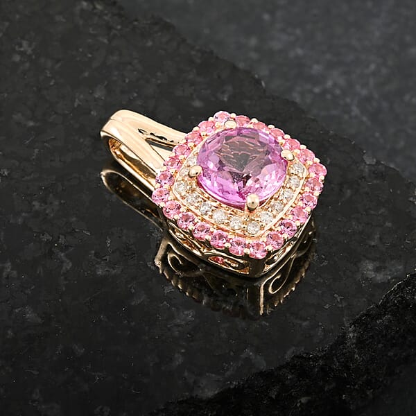 Luxoro AAA Madagascar Pink Sapphire Pink Spinel And G-H I2 Diamond 1.35 Ctw Pendant Without Chain In 10K Yellow Gold