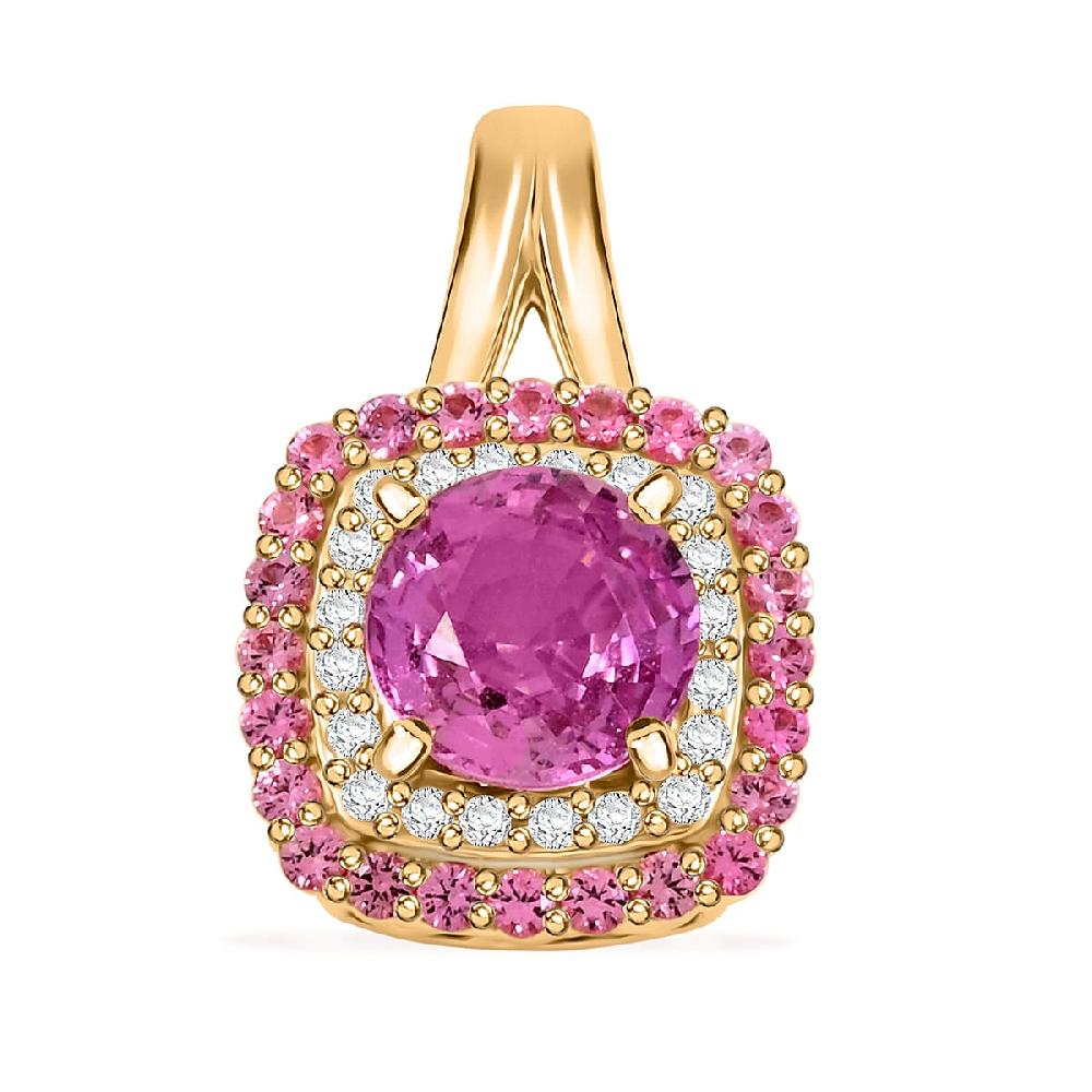 Luxoro AAA Madagascar Pink Sapphire Pink Spinel and G-H I2 Diamond 1.35 ctw Pendant without Chain in 10K Yellow Gold