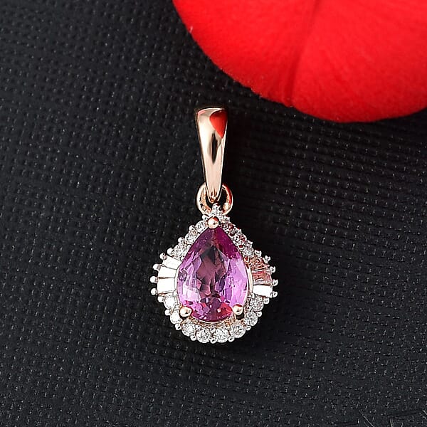 Luxoro AAA Madagascar Purple Sapphire And G-H I2 Diamond 1.00 Ctw Halo Pendant Without Chain In 10K Rose Gold