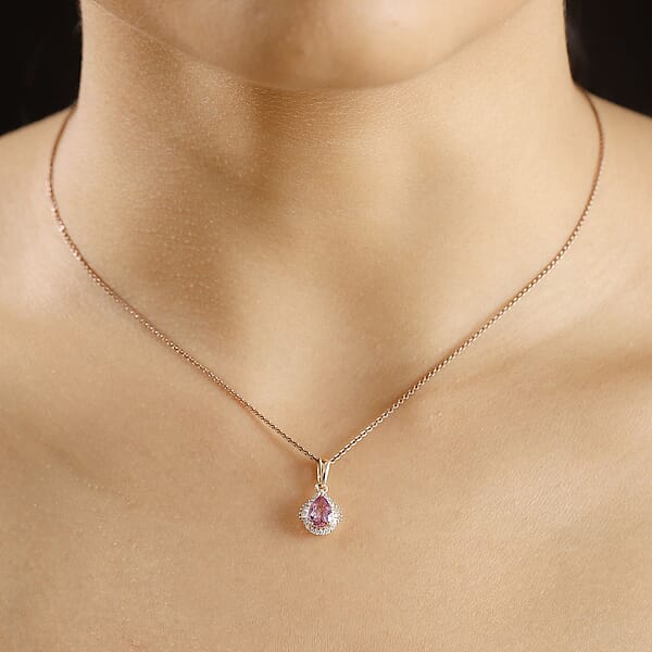 Luxoro AAA Madagascar Purple Sapphire And G-H I2 Diamond 1.00 Ctw Halo Pendant Without Chain In 10K Rose Gold