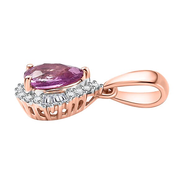 Luxoro AAA Madagascar Purple Sapphire And G-H I2 Diamond 1.00 Ctw Halo Pendant Without Chain In 10K Rose Gold