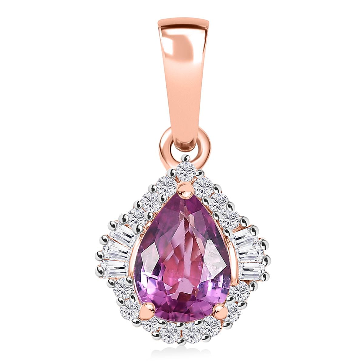 Luxoro AAA Madagascar Purple Sapphire and G-H I2 Diamond 1.00 ctw Halo Pendant without Chain in 10K Rose Gold