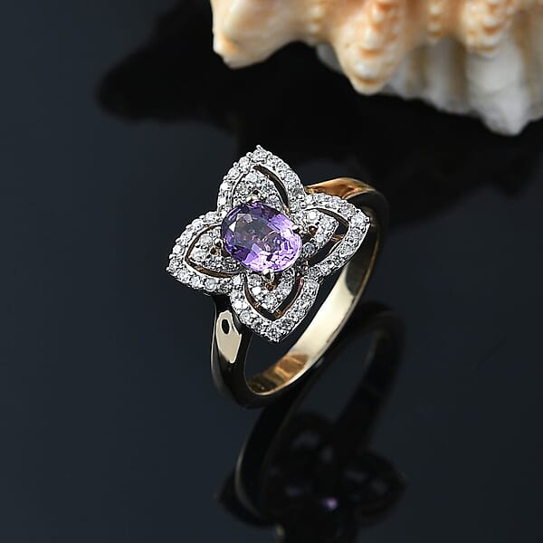 Luxoro AAA Madagascar Purple Sapphire And G-H I2 Diamond 1.37 Ctw Ring In 10K Yellow Gold
