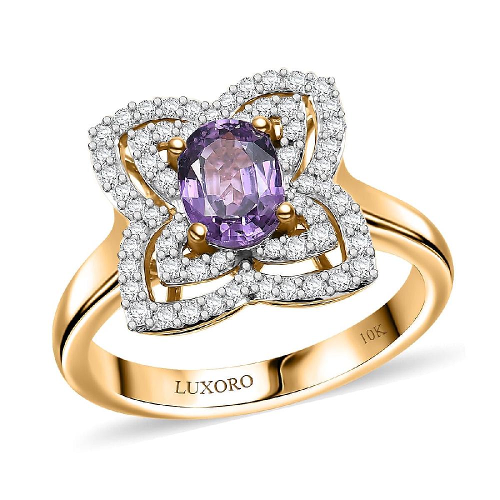 Luxoro AAA Madagascar Purple Sapphire and G-H I2 Diamond 1.37 ctw Ring in 10K Yellow Gold