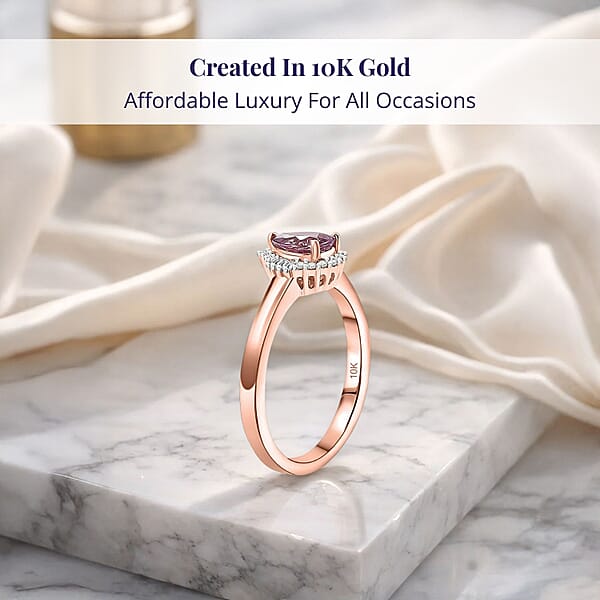 Luxoro AAA Madagascar Purple Sapphire And G-H I2 Diamond 0.90 Ctw Halo Ring In 10K Rose Gold