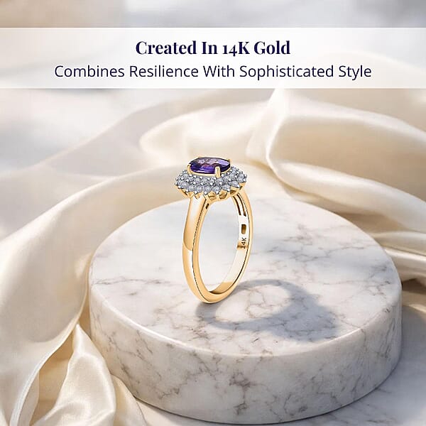 Luxoro AAA Madagascar Purple Sapphire And G-H I2 Diamond 1.31 Ctw Ring In 14K Yellow Gold