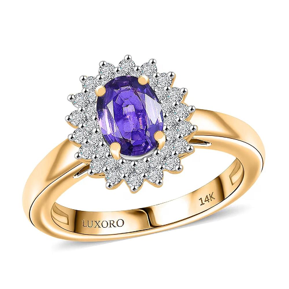 Luxoro AAA Madagascar Purple Sapphire and G-H I2 Diamond 1.31 ctw Ring in 14K Yellow Gold