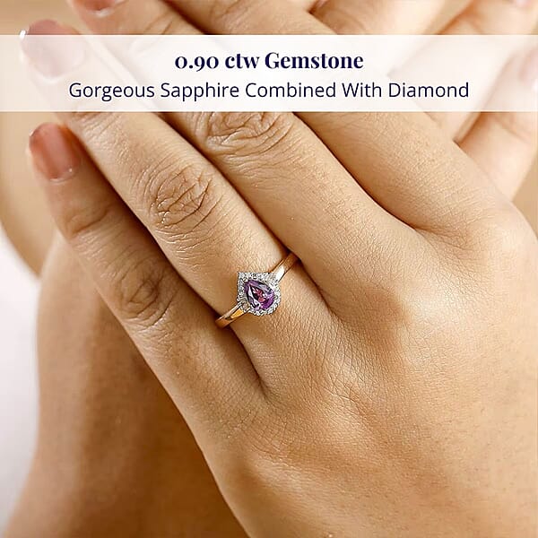Luxoro AAA Madagascar Purple Sapphire Diamond Halo Ring In 10K Rose Gold 0.90 Ctw