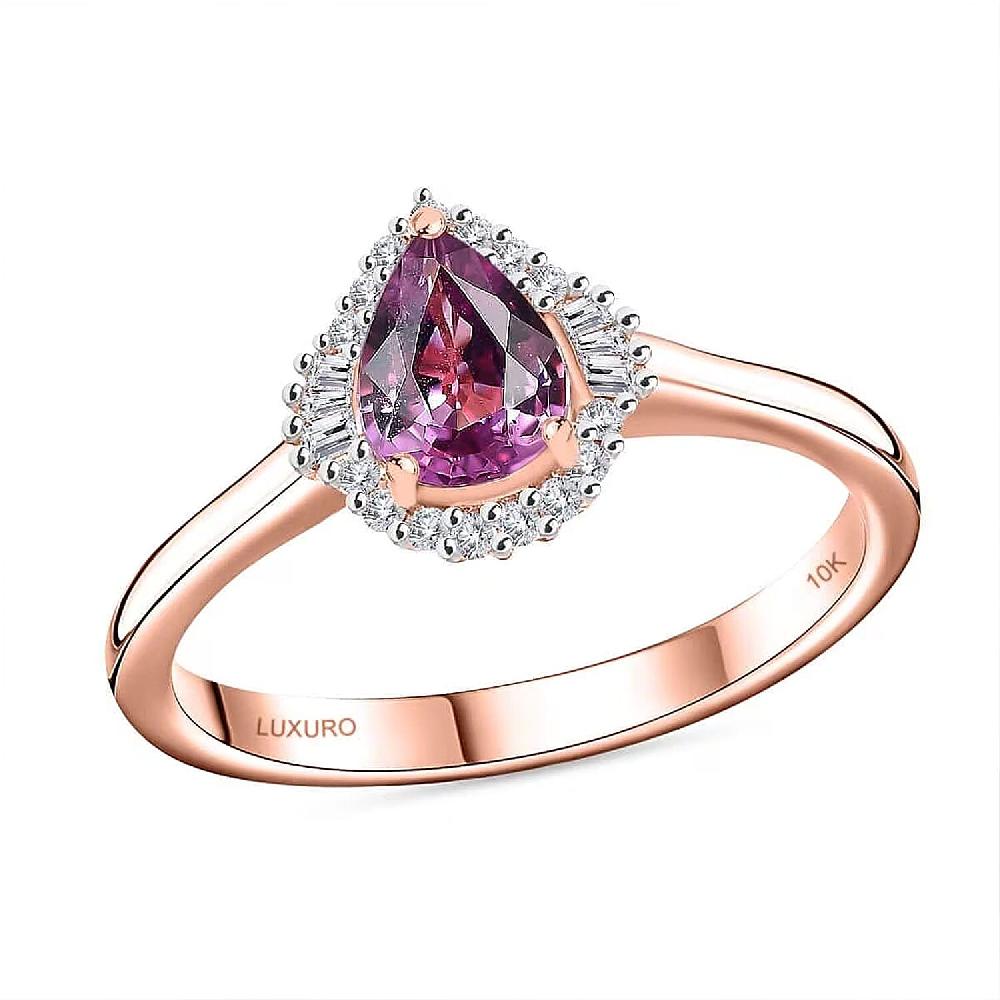 Luxoro AAA Madagascar Purple Sapphire Diamond Halo Ring in 10K Rose Gold 0.90 ctw