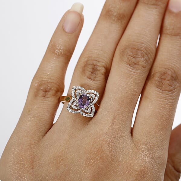 Luxoro AAA Madagascar Purple Sapphire Diamond Ring In 10K Yellow Gold 1.37 Ctw