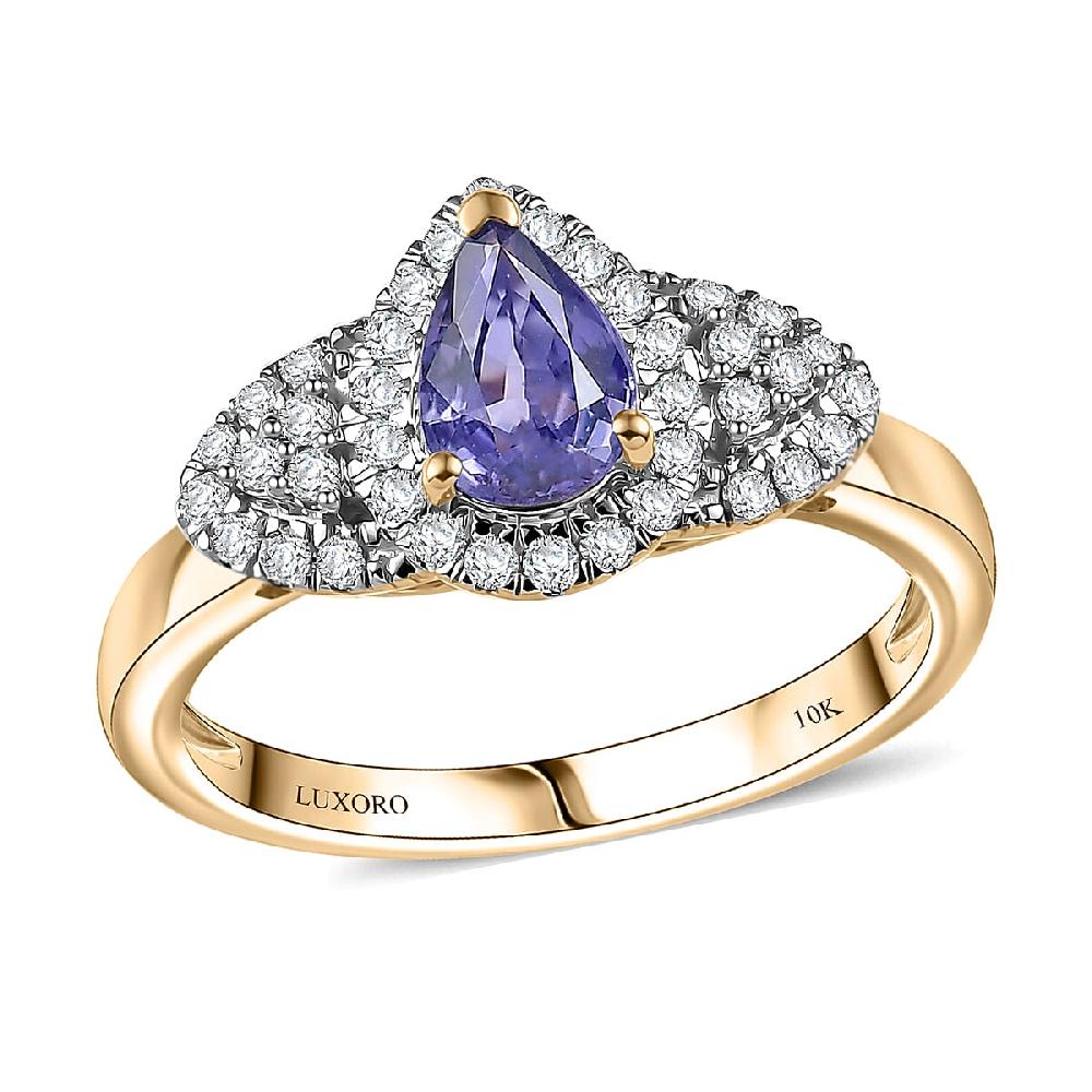 Luxoro AAA Madagascar Purple Sapphire Diamond Ring in 10K Yellow Gold 1.10 ctw
