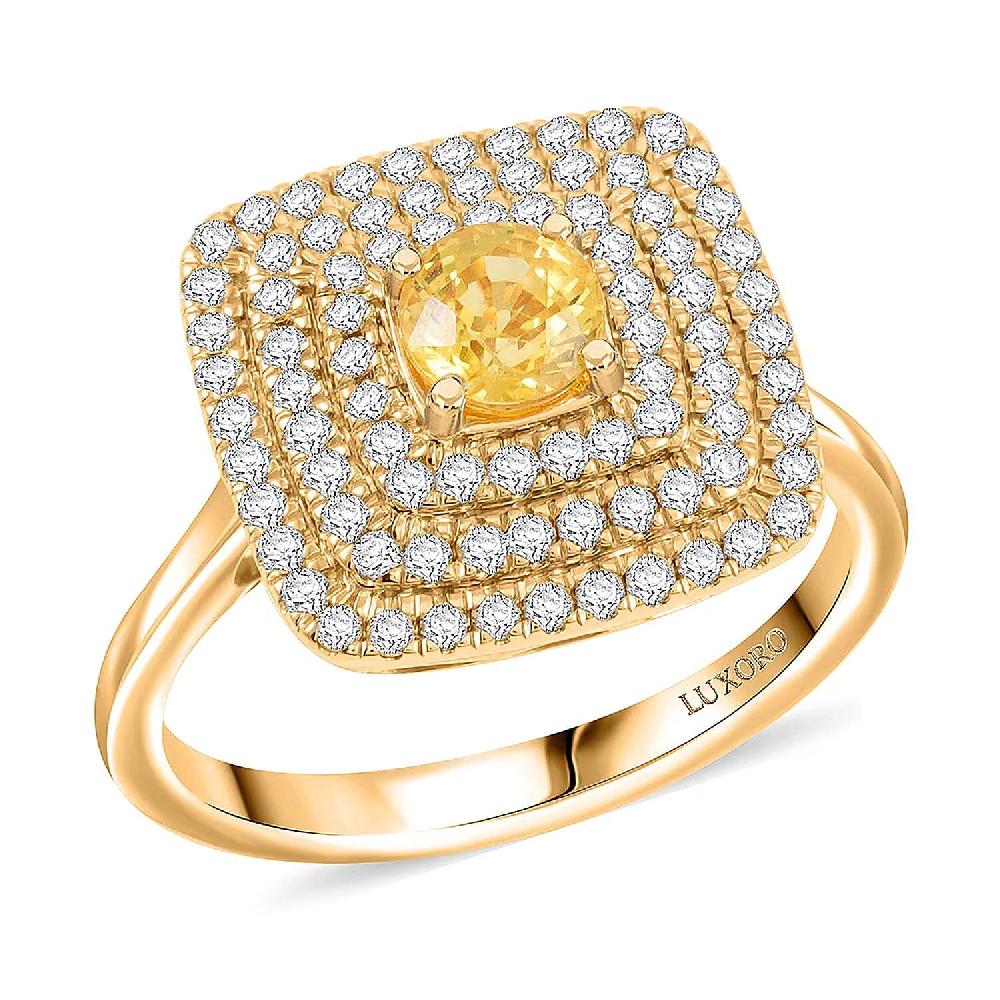 Luxoro AAA Madagascar Yellow Sapphire and G-H I2 Diamond 1.35 ctw Ring in 14K Yellow Gold