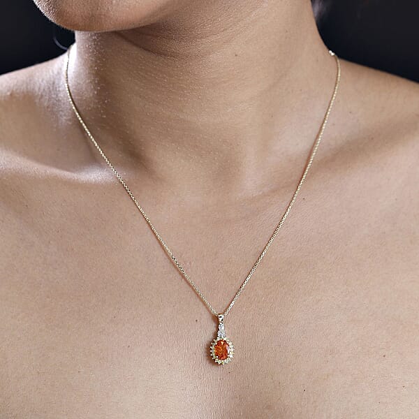 Luxoro AAA Mandarin Garnet Natural Yellow And White Diamond 1.85 Ctw Sunburst Pendant Necklace In 14K Yellow Gold 18 Inches