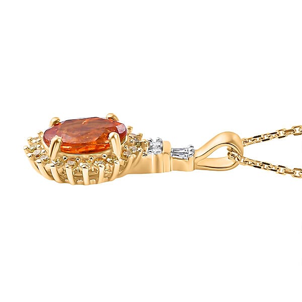 Luxoro AAA Mandarin Garnet Natural Yellow And White Diamond 1.85 Ctw Sunburst Pendant Necklace In 14K Yellow Gold 18 Inches