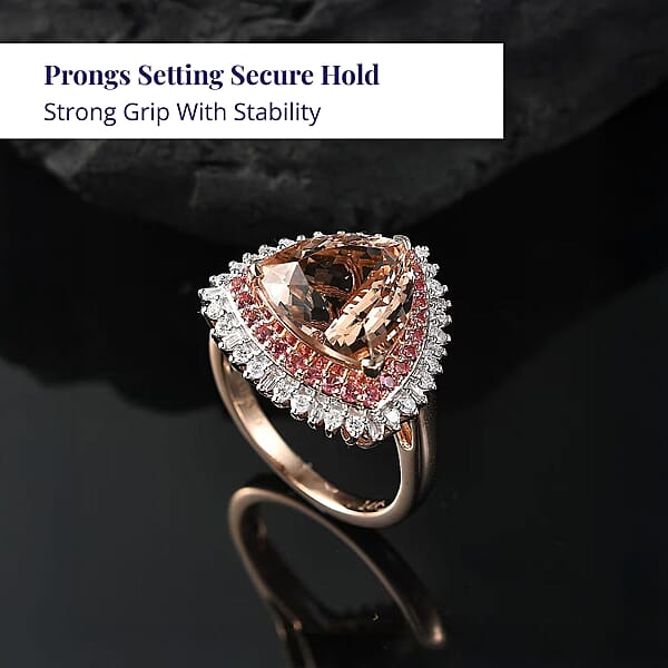 Luxoro AAA Mangoro Morganite Padparadscha Sapphire (BT) And G-H I2 Diamond 6.00 Ctw Ring In 14K Rose Gold