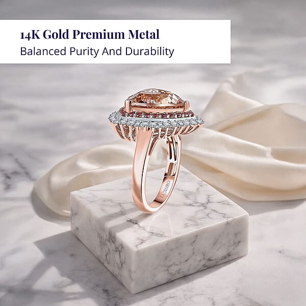 Luxoro AAA Mangoro Morganite Padparadscha Sapphire (BT) And G-H I2 Diamond 6.00 Ctw Ring In 14K Rose Gold