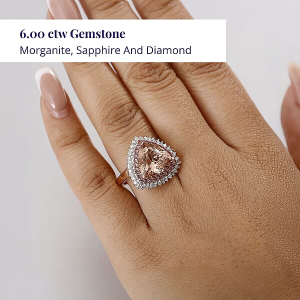 Luxoro AAA Mangoro Morganite Padparadscha Sapphire (BT) And G-H I2 Diamond 6.00 Ctw Ring In 14K Rose Gold
