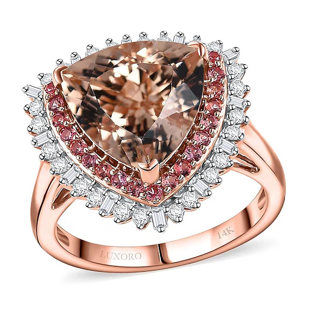 Luxoro AAA Mangoro Morganite Padparadscha Sapphire (BT) and G-H I2 Diamond 6.00 ctw Ring in 14K Rose Gold