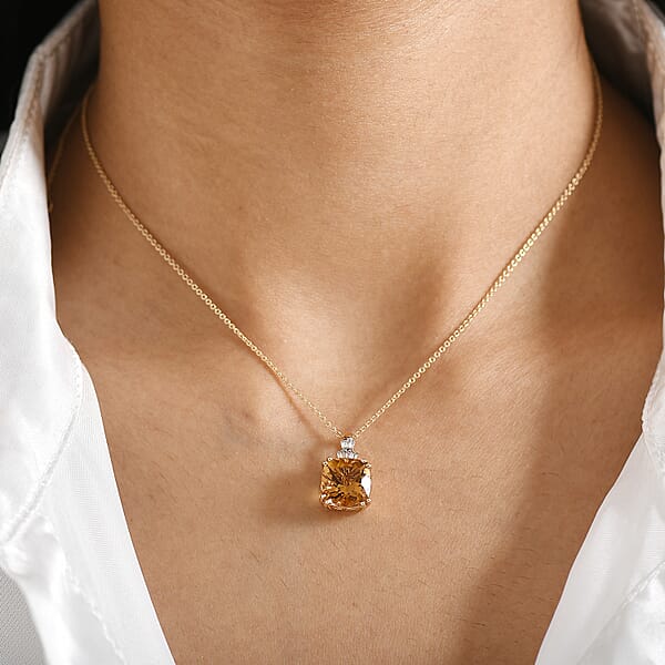 Luxoro AAA Marialite Diamond Art Deco Pendant Necklace In 10K Yellow Gold 3.90 Ctw (20 Inches)