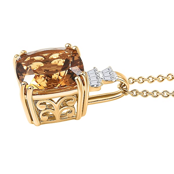 Luxoro AAA Marialite Diamond Art Deco Pendant Necklace In 10K Yellow Gold 3.90 Ctw (20 Inches)