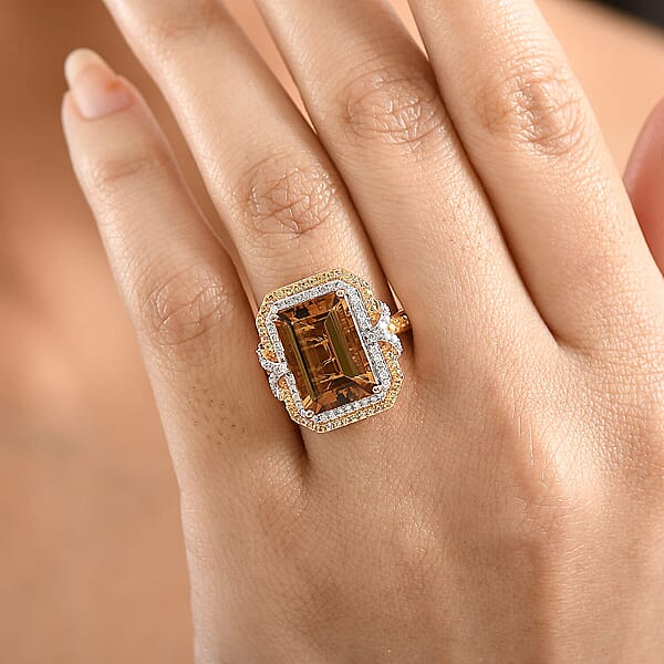 Luxoro AAA Marialite Yellow Sapphire Diamond Ring In 10K Rose Gold 7.70 Ctw