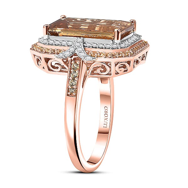 Luxoro AAA Marialite Yellow Sapphire Diamond Ring In 10K Rose Gold 7.70 Ctw